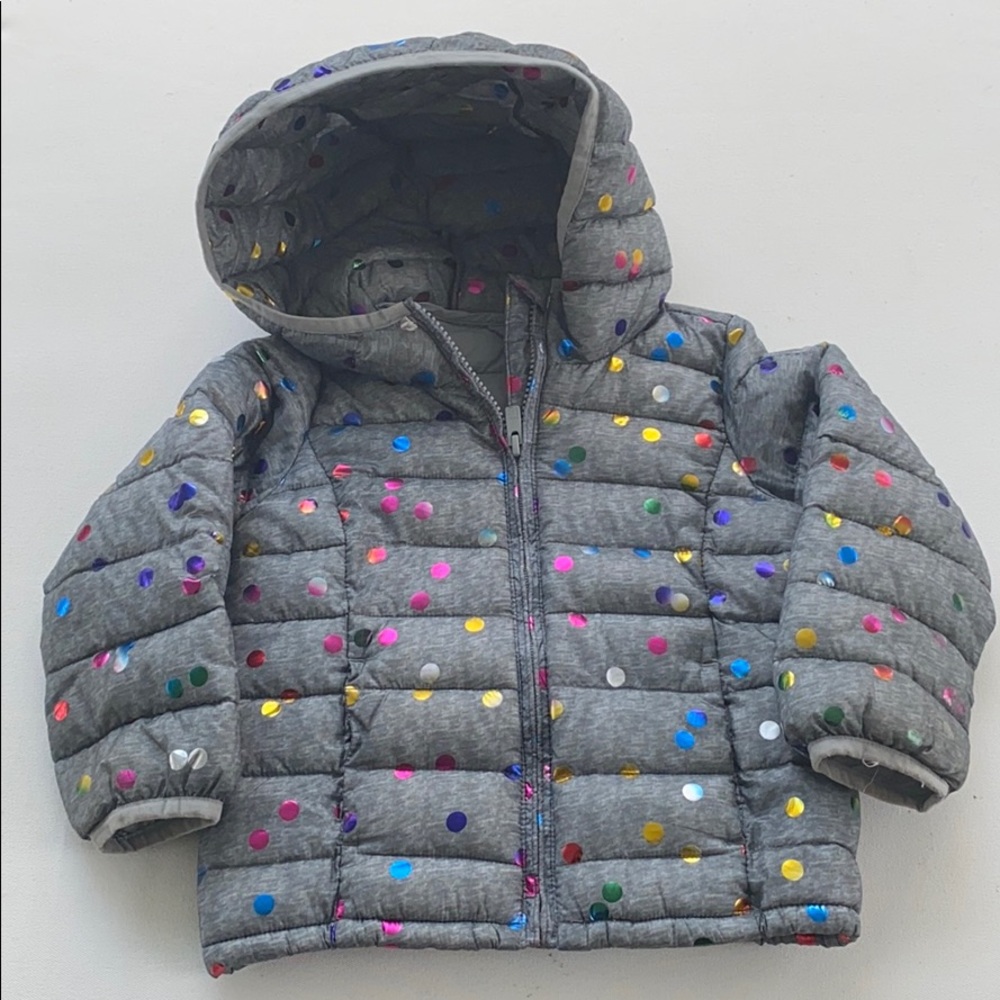 Baby Gap Grey and Metallic Polka Dot Puffy Jacket